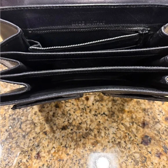 Vintage Italian Leather Small Satchel structured Hand Bag Midnight Blue Pockets - Picture 10 of 13